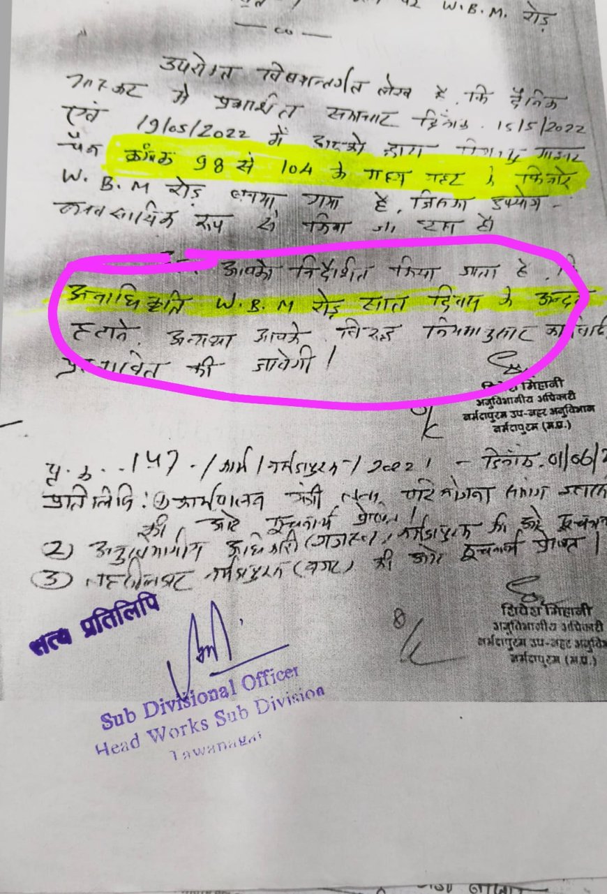 36 महीने पूर्व में दिए WBM रोड हटाने के आदेश को, को सिग्नेचर रिसोर्ट मालिक अमन फ़ौजदार ने नहीं माना